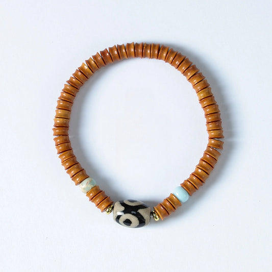 Mori style artistic simple elegant bracelet olive nut bamboo single circle Tibetan agate beads bracelet - Buddha Blessing You