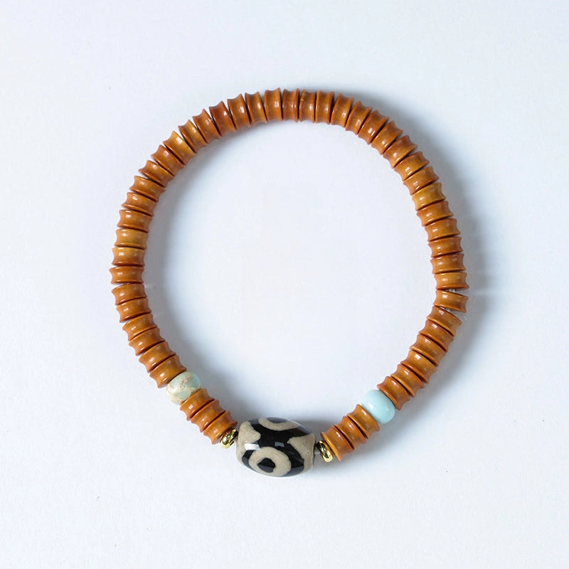Mori style artistic simple elegant bracelet olive nut bamboo single circle Tibetan agate beads bracelet