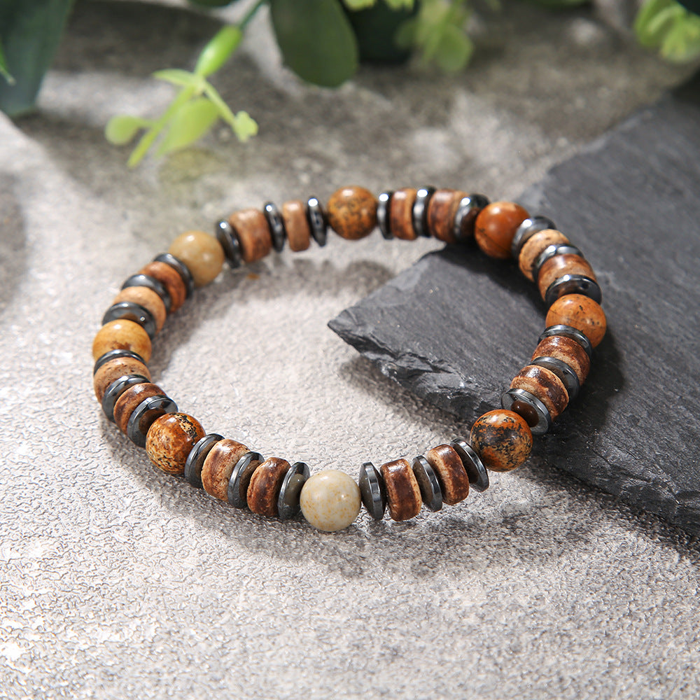 Fashion Commuter Retro Style Bracelet Jewelry Trendy Men's Handmade Beaded Black Gallstone Turquoise Bracelet