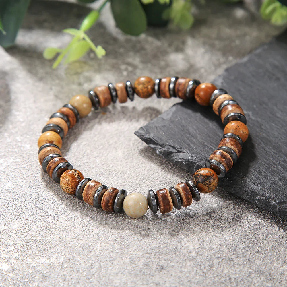 Fashion Commuter Retro Style Bracelet Jewelry Trendy Men's Handmade Beaded Black Gallstone Turquoise Bracelet - Buddha Blessing You