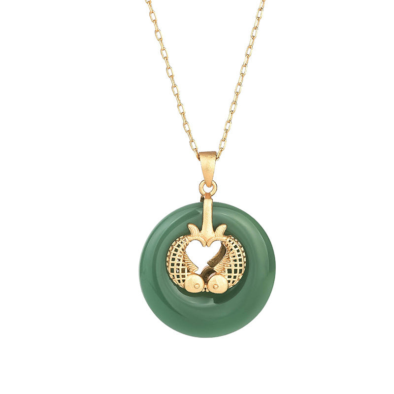 National Tide Fish Accessories Hetian Jade Peace Buckle Pendant Necklace
