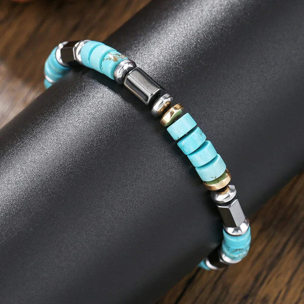 Fashion Commuter Retro Style Bracelet Jewelry Trendy Men's Handmade Beaded Black Gallstone Turquoise Bracelet - Buddha Blessing You
