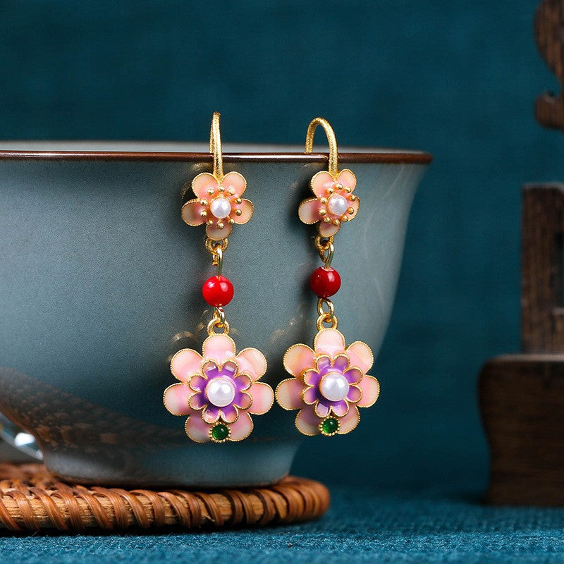 enamel gradient butterfly earrings silver needle light luxury niche design ancient style pearl earrings