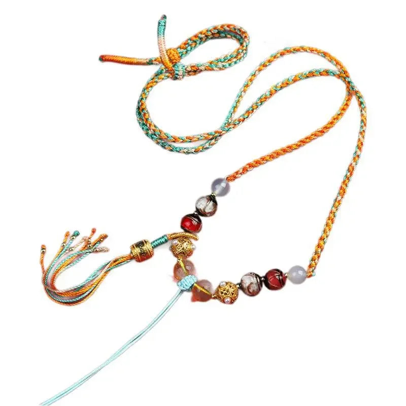 Hand Woven Thangka Rope Tibetan Ethnic Vintage Pendant Necklace - Buddha Blessing You