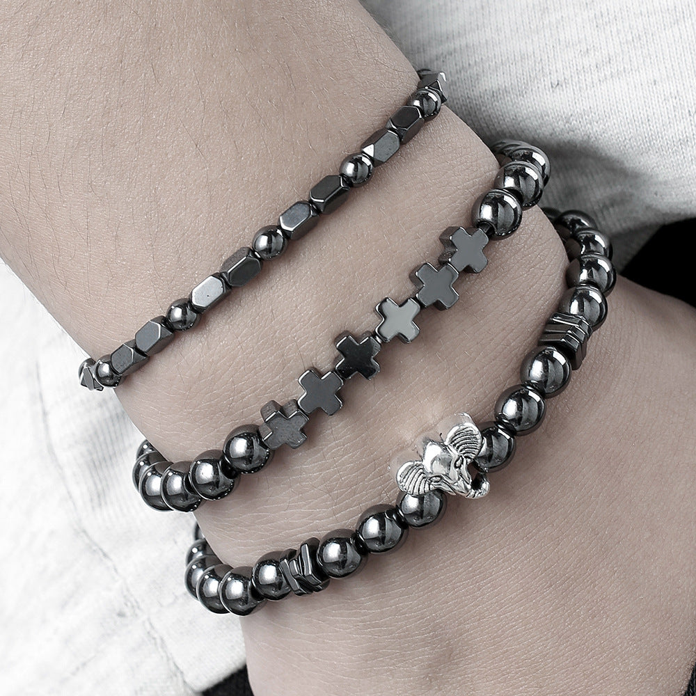 Jewelry Fashion Vintage Black Frosted Bracelet Zircon Crown Diamond Ball Dice Lion Head Beads Bracelet Suit