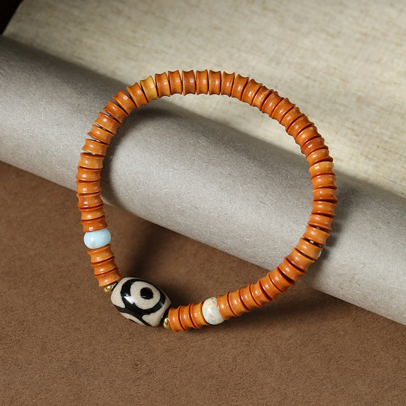 Mori style artistic simple elegant bracelet olive nut bamboo single circle Tibetan agate beads bracelet