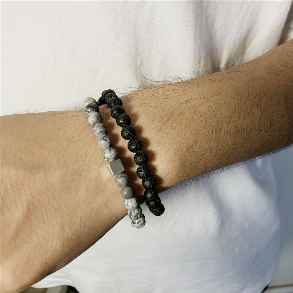 Jewelry Fashion Vintage Black Frosted Bracelet Zircon Crown Diamond Ball Dice Lion Head Beads Bracelet Suit