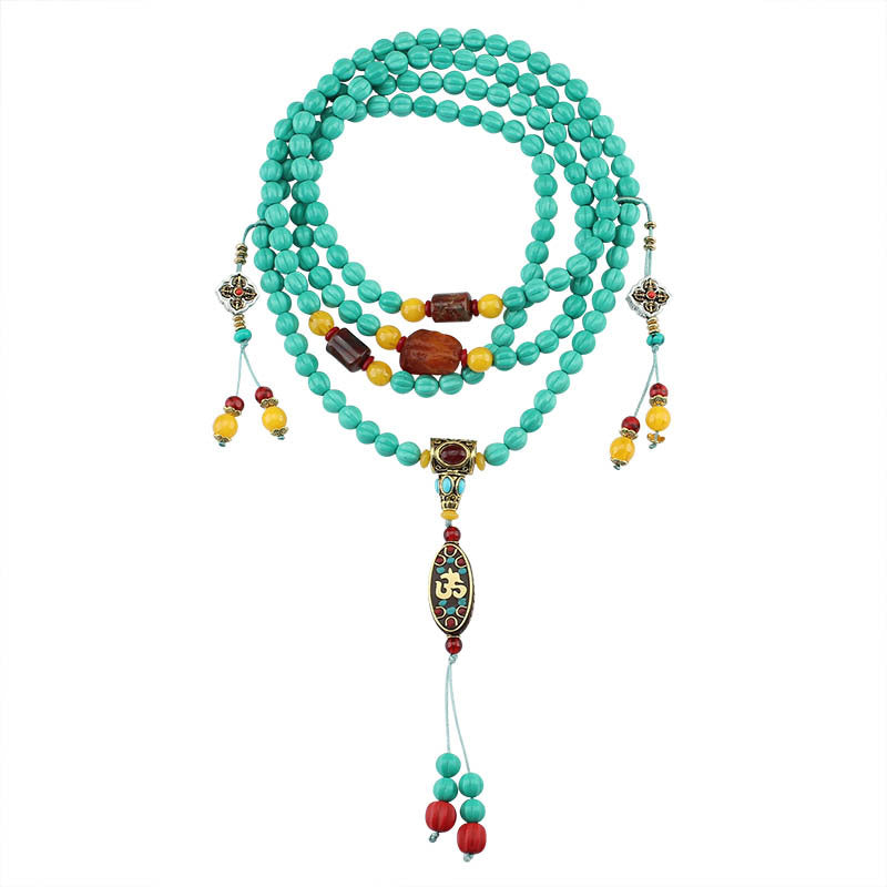 Tibetan Style Nepal Imitation Turquoise Necklace Long National Style Crossbody Chain Back Chain Artistic