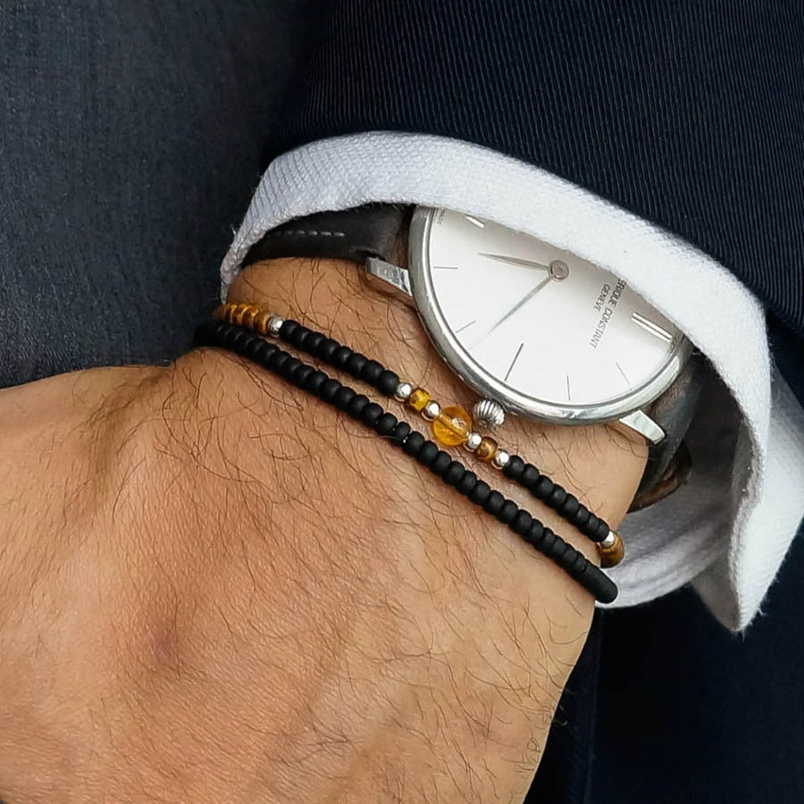 Schmuck Mode Vintage Schwarz Matt Armband Zirkon Krone Diamant Ball Würfel Löwenkopf Perlen Armband Anzug