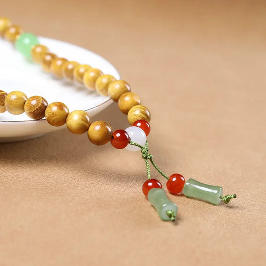 Mori Women's Double Circle Bracelet Golden Sandalwood Fashion Men's and Women's Couple Bracelet diy Cat Claw Lotus Style Play Jewelry - Buddha Blessing You