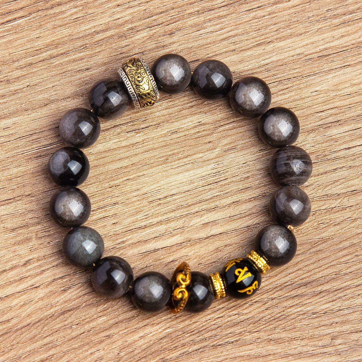 Black Obsidian Monkey King Prayer Beads Buddhist Wisdom Bracelet - Buddha Blessing You