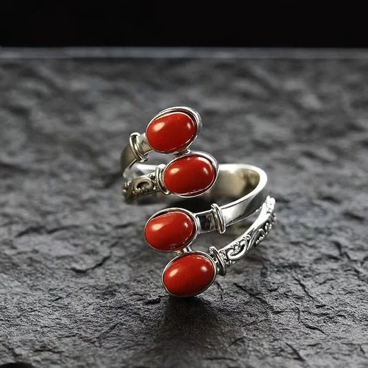 Vintage Style Adjustable Red Agate Buddhist Ring For Peace And Harmony - Buddha Blessing You