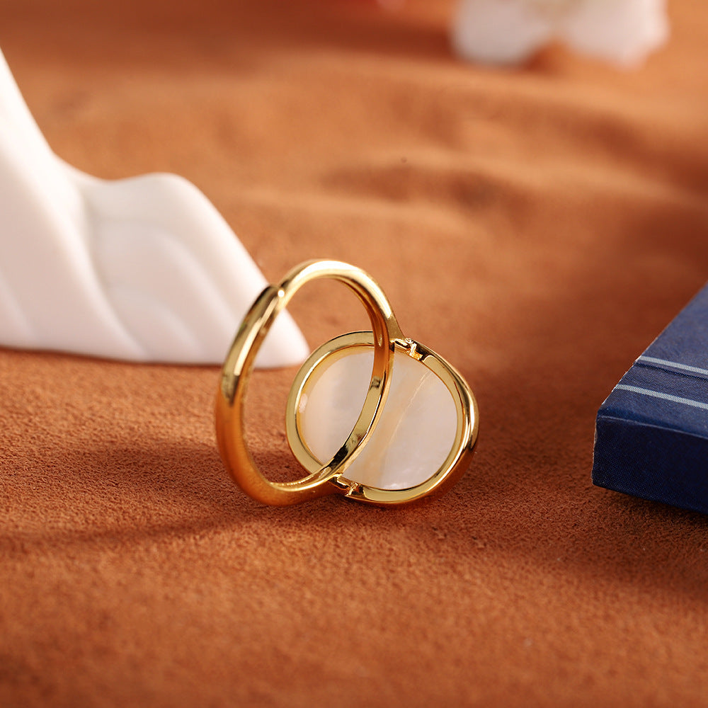 White Shell Lapis Lazuli Micro-paved Zircon Ring High-end Accessible Luxury Elegant Ring Ring for Women