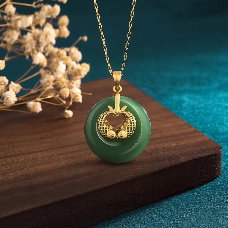 National Tide Fish Accessories Hetian Jade Peace Buckle Pendant Necklace