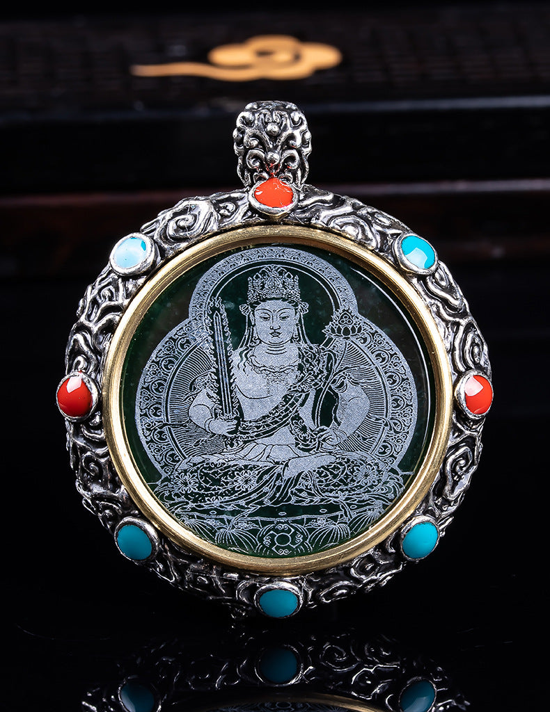 Natural A Jade Tibetan Eight Patron saint Transfer Wheel Inlaid Seiko Jade Pendant Pendant Yu Pei