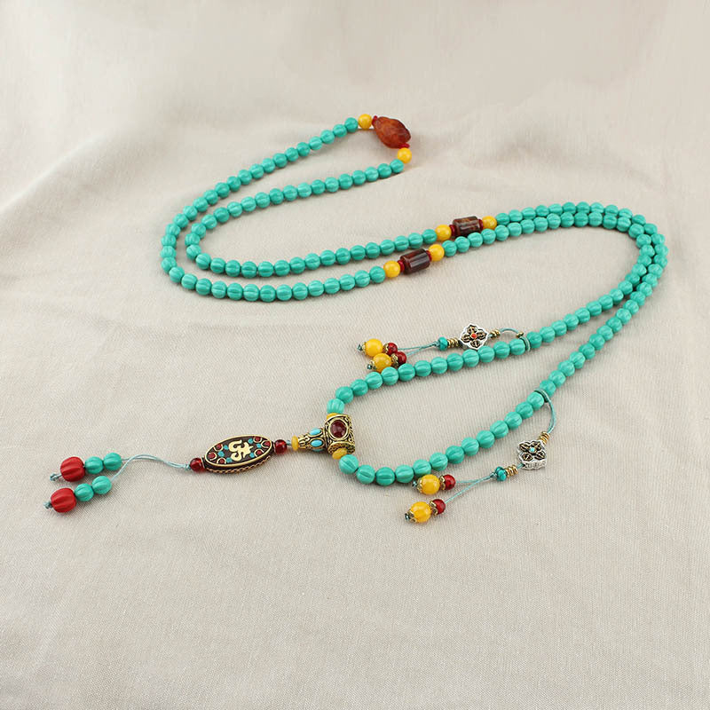 Tibetan Style Nepal Imitation Turquoise Necklace Long National Style Crossbody Chain Back Chain Artistic