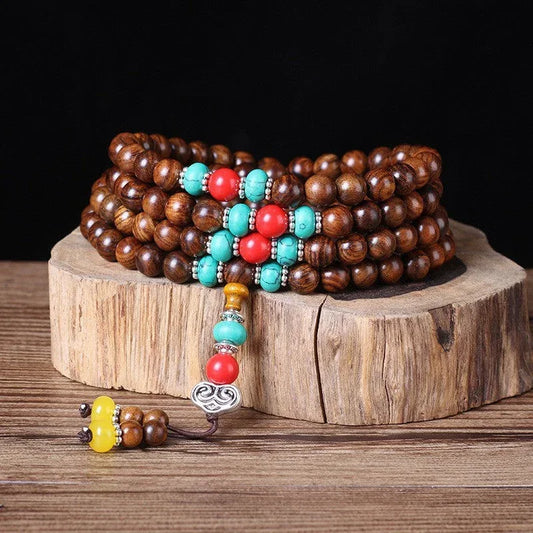 Natural Vietnam Rosewood 108 Beads Lotus Scented Buddhist Prayer Bracelet - Buddha Blessing You