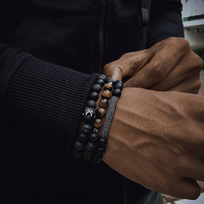 Schmuck Mode Vintage Schwarz Matt Armband Zirkon Krone Diamant Ball Würfel Löwenkopf Perlen Armband Anzug