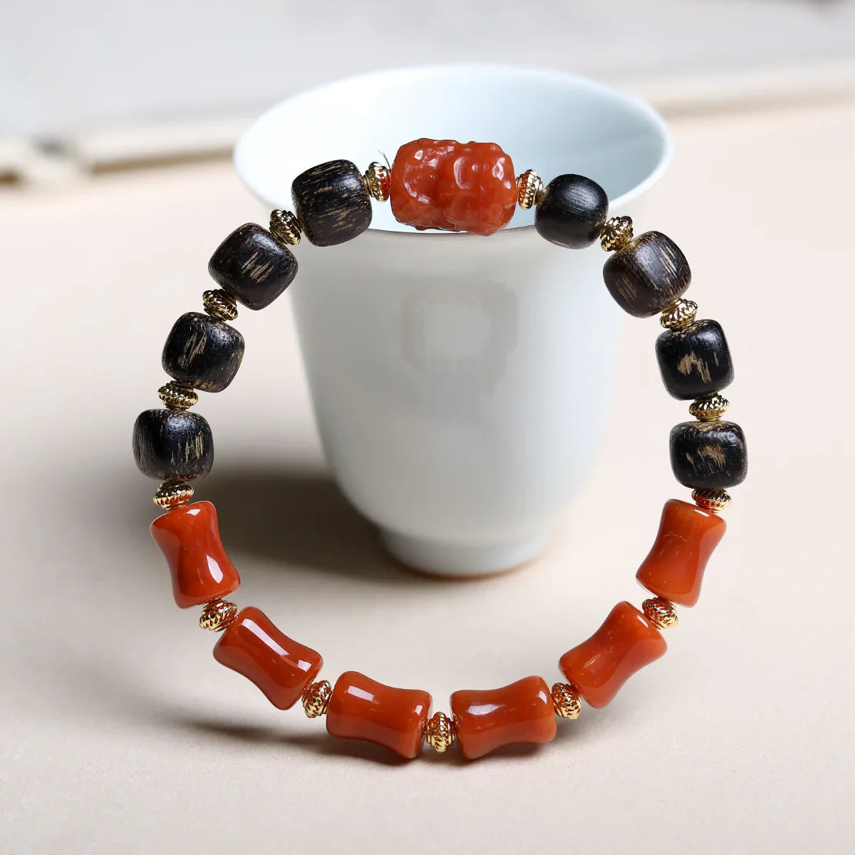 Sacred Agarwood Buddhist Prayer Beads Bracelet With Five Scripture Charms For Fortune And Peace - Buddha Blessing You