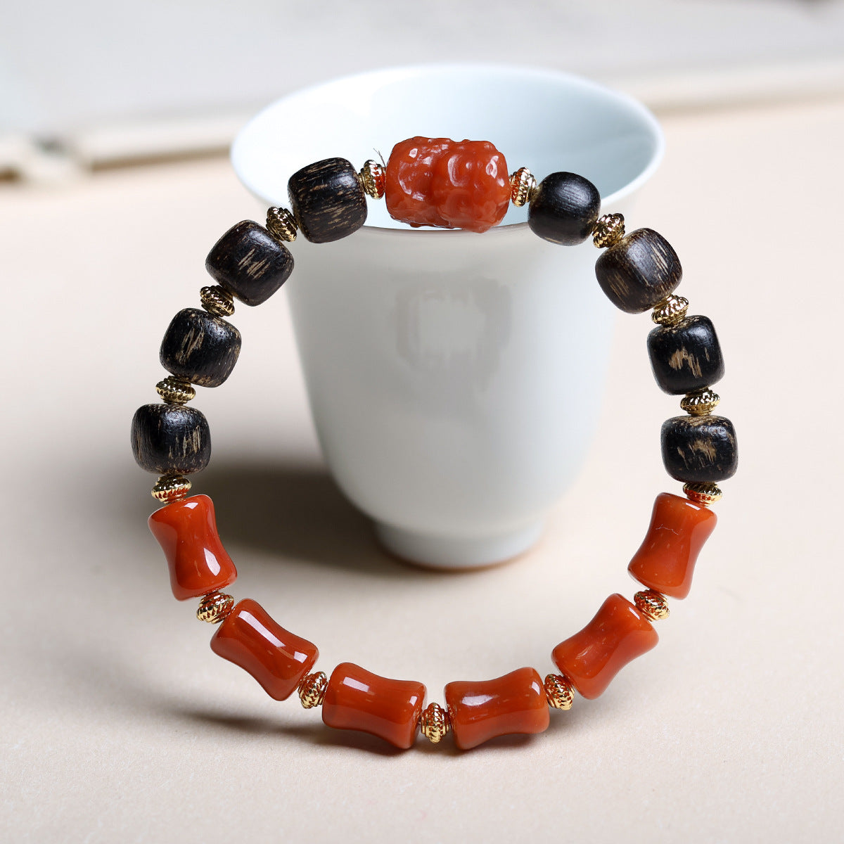 Hainan Worm Leakage Agarwood Bracelet Wen Play Fu Lock Inlaid Five Scripture Accessories Bracelet
