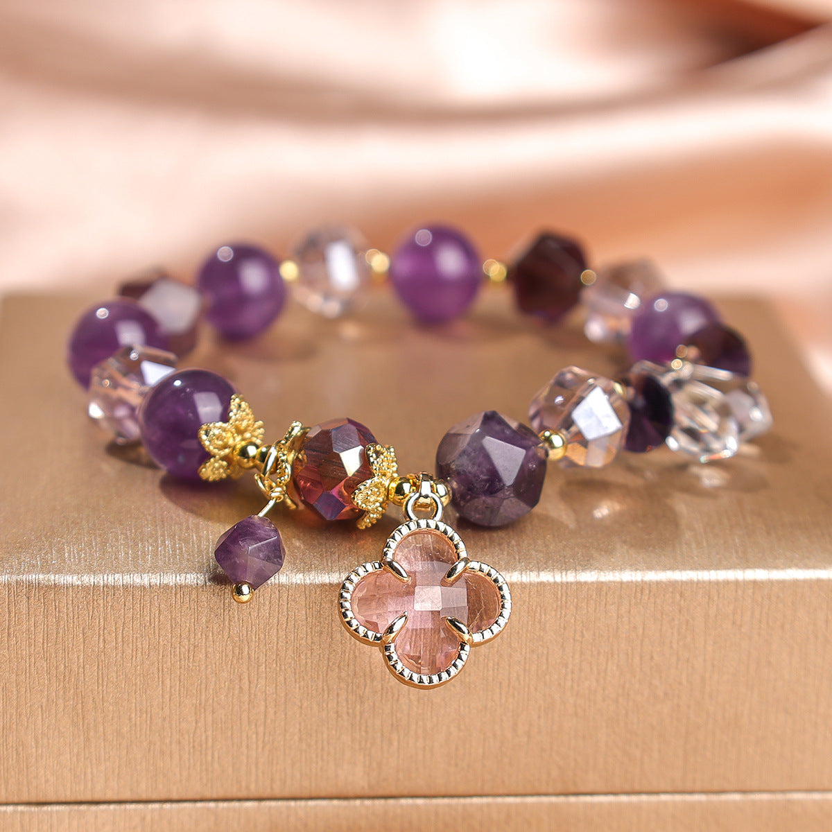 Fashion Amethyst Bracelet Five-pointed Star Four-leaf Clover Zircon Pendant Beaded Bracelet