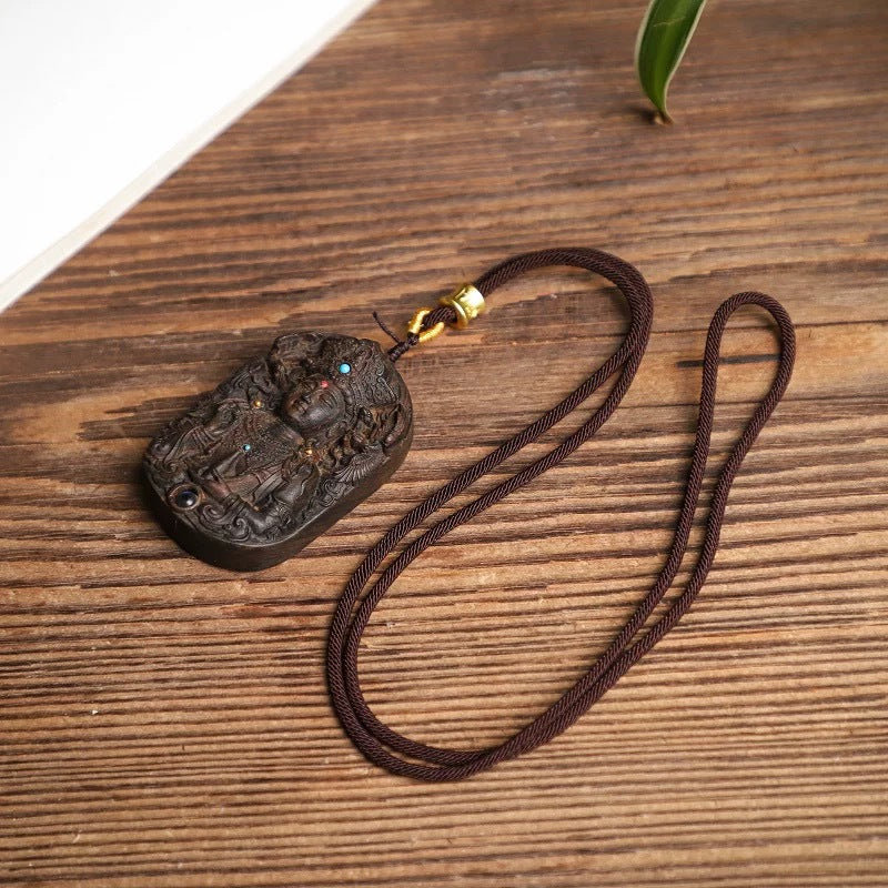 Aquilarum Pendant Longfeng Guanyin Necklace Double-sided Carved Aquilarum Pendant for Men and Wome