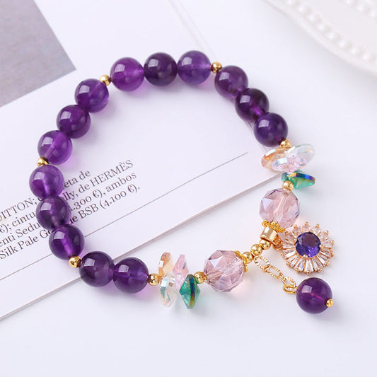 Natural Purple Crystal Beaded Handmade Bracelet - Buddha Blessing You