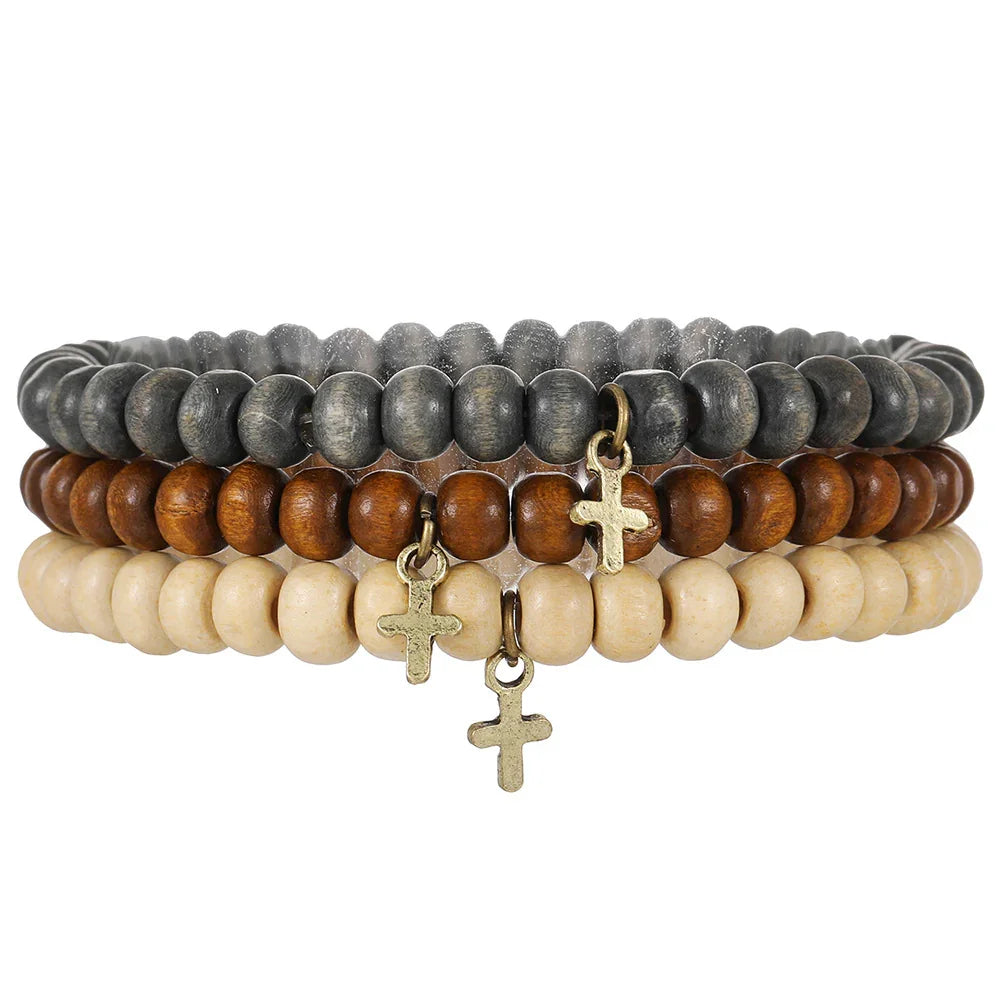 New Coconut Shell Wood Multi-layer Stacked Wear Bracelet Retro Men's Turquoise Beaded Bracelet - Buddha Blessing You