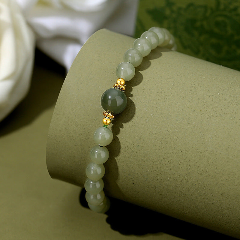 Natural Hetian Jade Bracelet With S925 Sterling Silver Beads