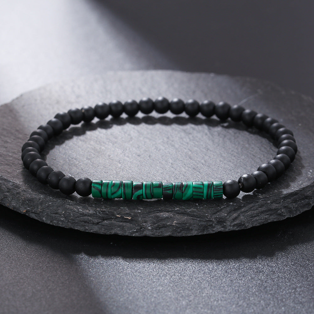 Fashion Commuter Retro Style Bracelet Jewelry Trendy Men's Handmade Beaded Black Gallstone Turquoise Bracelet