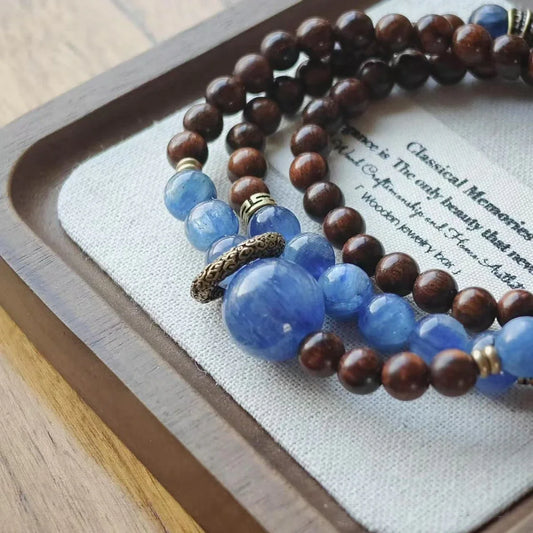 Blue Kyanite Sandalwood Crystal Buddhist Meditation Prayer Bracelet - Buddha Blessing You