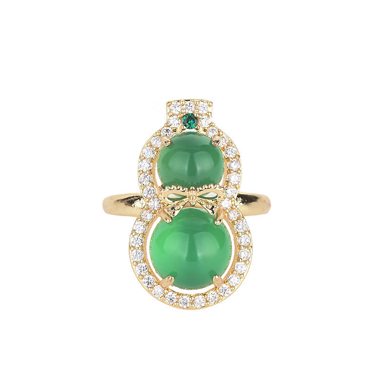 Natural Chalcedony Agate Gourd Ring for Women