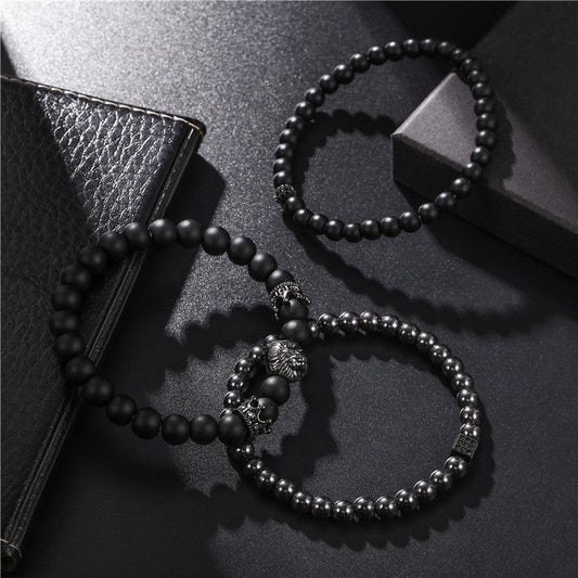Jewelry Fashion Vintage Black Frosted Bracelet Zircon Crown Diamond Ball Dice Lion Head Beads Bracelet Suit - Buddha Blessing You