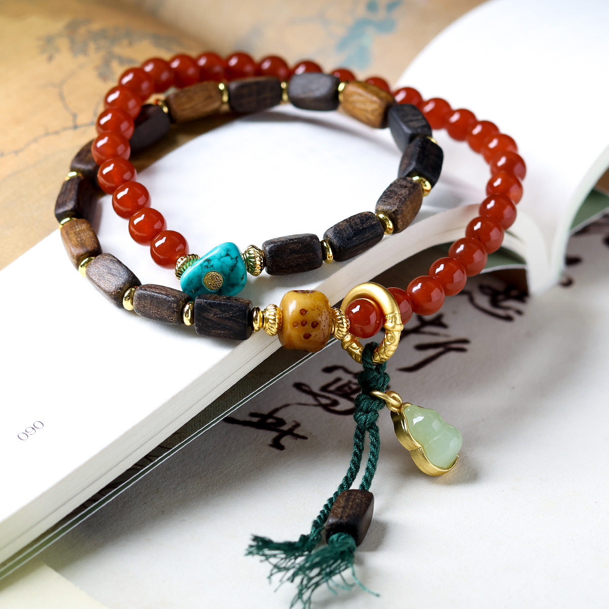 Original Südroter Achat Perlenarmband mit Lapislazuli Jaspis und Weihrauchholz