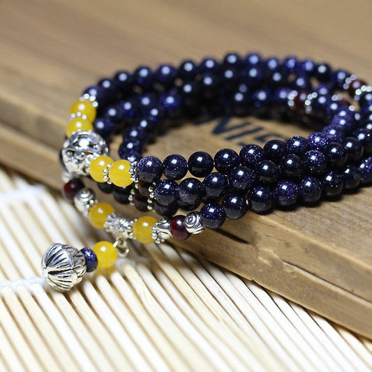 Qi Yi's New Crystal Bracelet Women's Blue Sand Stone Buddha Bead Bracelet Retro Ethnic Style Bracelet Gift Commodities - Buddha Blessing You