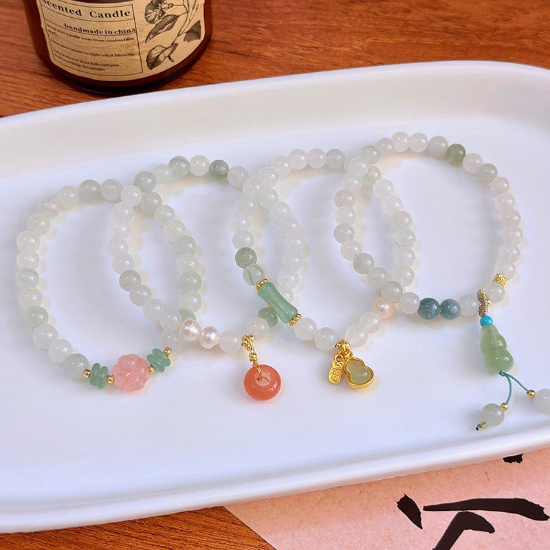 天然天山翠玉石手串女新中式葫芦平安扣莲蓬串珠手链闺蜜礼物小众