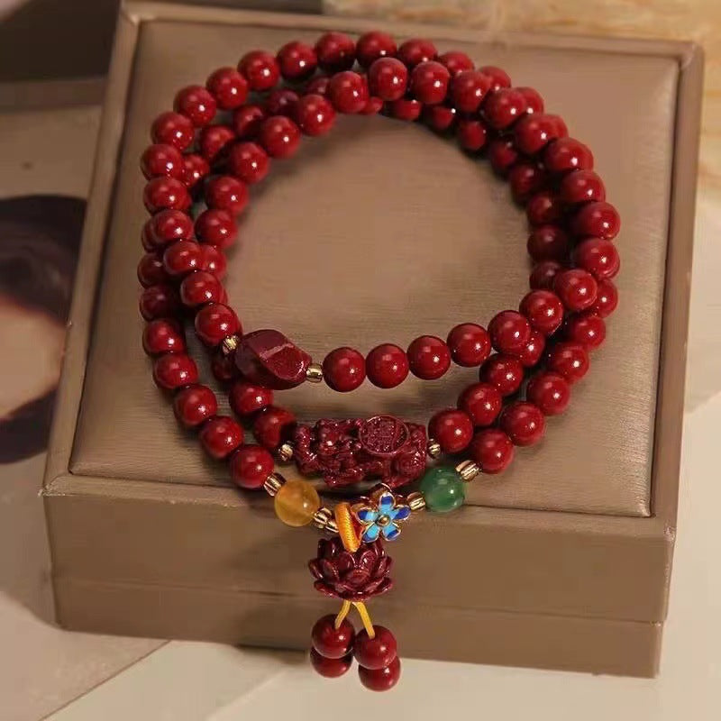 violet gold Raw Ore Multi-circle Bracelet Three-circle Cinnabar Bracelet Bead