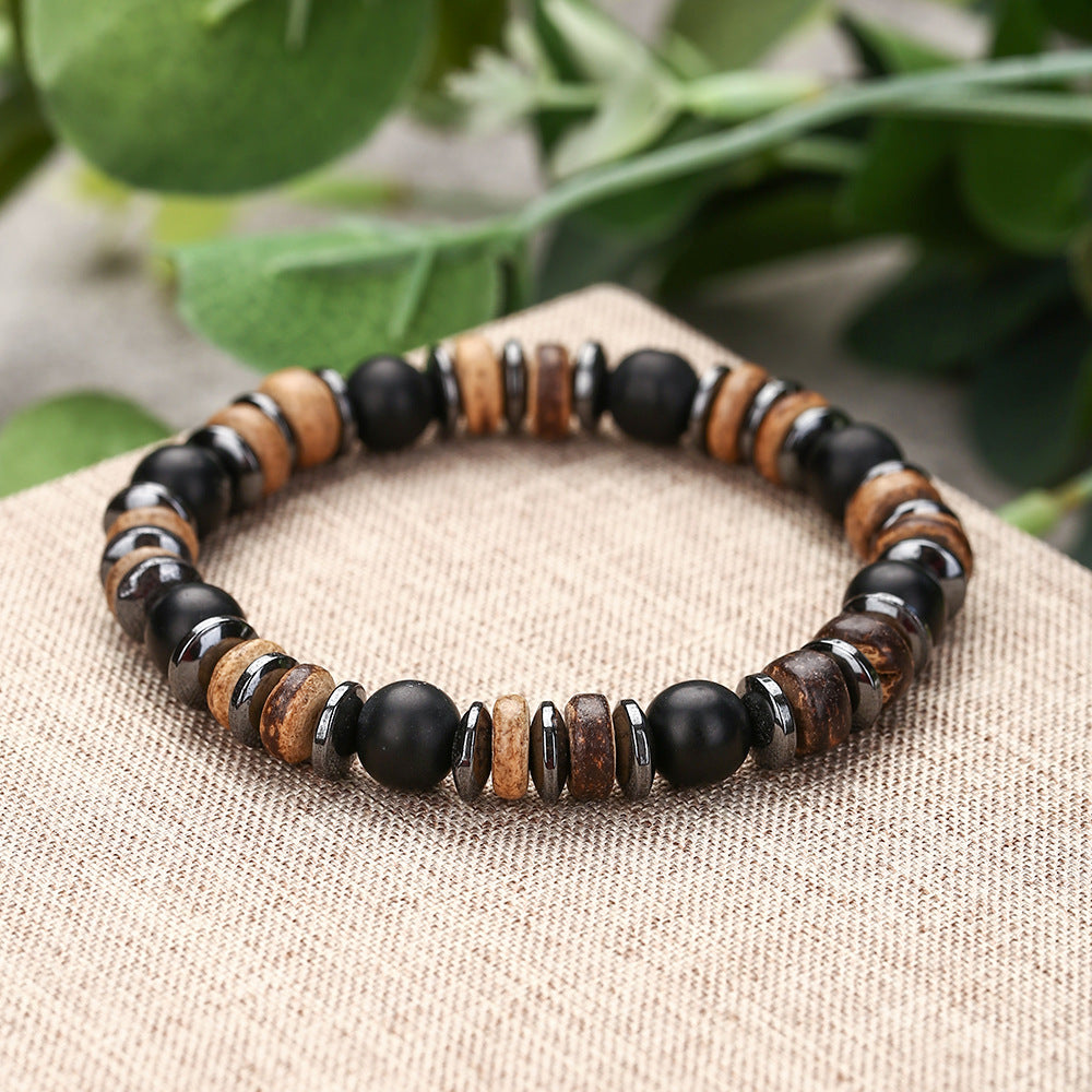 Fashion Commuter Retro Style Bracelet Jewelry Trendy Men's Handmade Beaded Black Gallstone Turquoise Bracelet