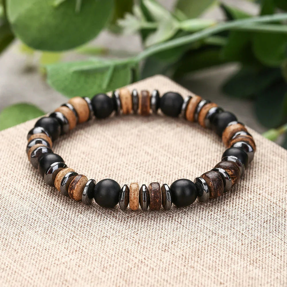 Fashion Commuter Retro Style Bracelet Jewelry Trendy Men's Handmade Beaded Black Gallstone Turquoise Bracelet - Buddha Blessing You