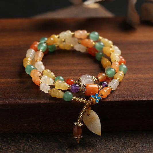 Ethnic Style Natural Gold Jade Gourd Leaf Bracelet - Buddha Blessing You
