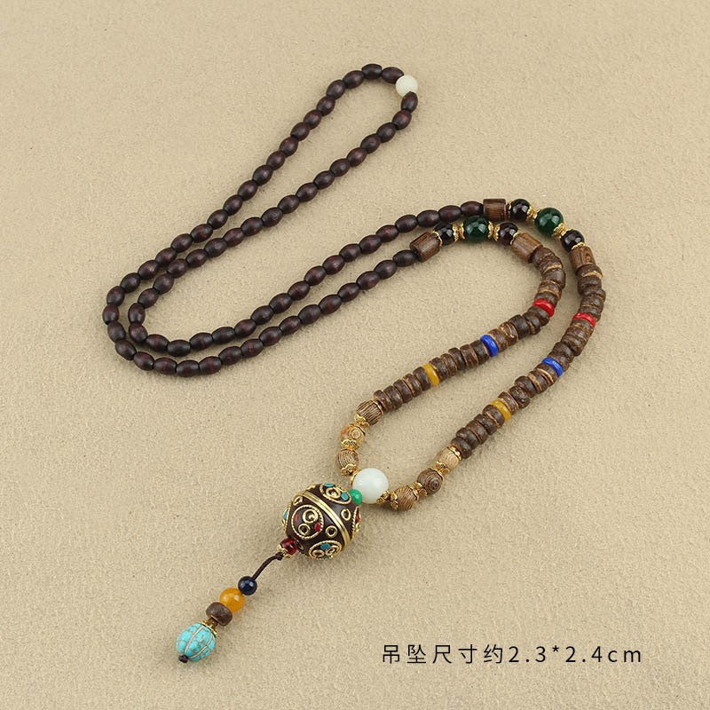 Nepal Handmade Jewelry Pendant Vintage Ethnic Style Wooden Bead Necklace Women's And Man's Accessories Decorative Pendant