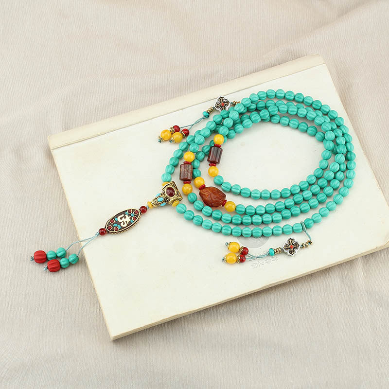 Tibetan Style Nepal Imitation Turquoise Necklace Long National Style Crossbody Chain Back Chain Artistic