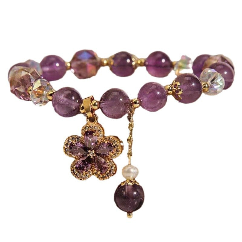Fashion Amethyst Bracelet Five-pointed Star Four-leaf Clover Zircon Pendant Beaded Bracelet