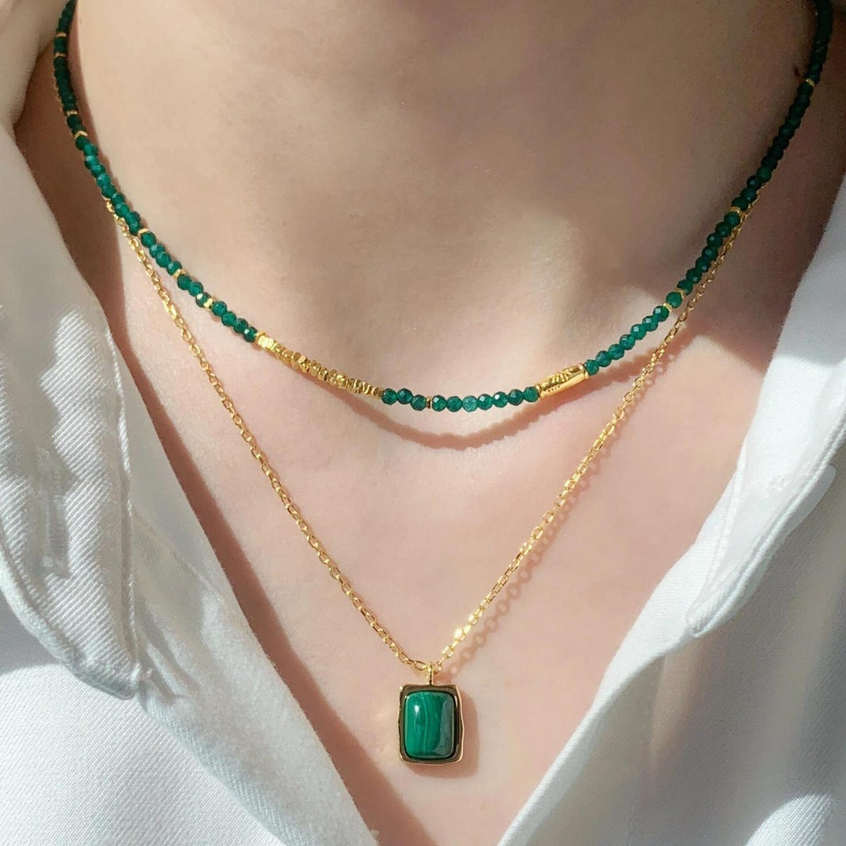 Green Spinel Beaded Necklace Light Luxury Fashion Collarbone Chain Vintage High-end Jewelry Accessories