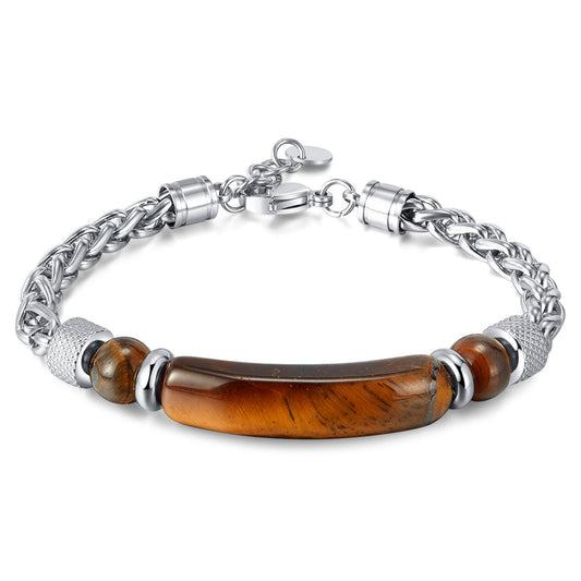 Retro Stainless Steel Chain Tiger Eye Titanium Steel Bracelet - Buddha Blessing You