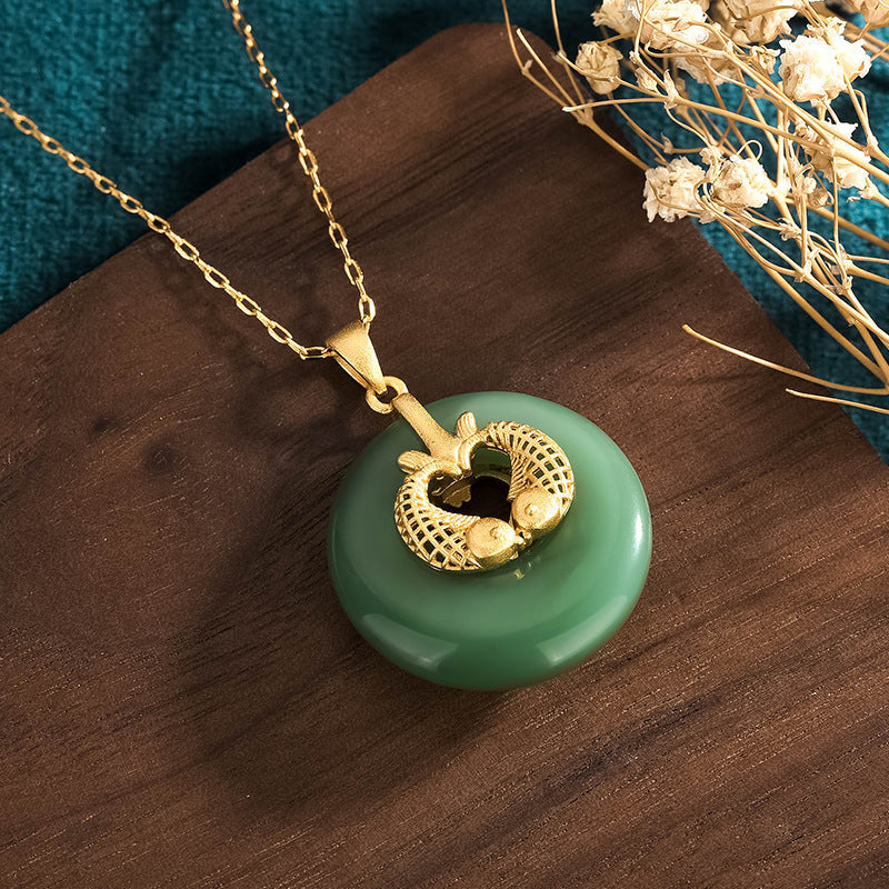 National Tide Fish Accessories Hetian Jade Peace Buckle Pendant Necklace