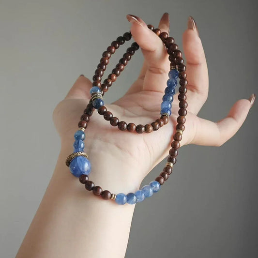 Blue Kyanite Sandalwood Crystal Buddhist Meditation Prayer Bracelet - Buddha Blessing You