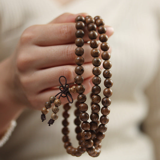 Vintage Wooden Buddha Prayer Beads Rosary 108 Mala Meditation Bracelet - Buddha Blessing You