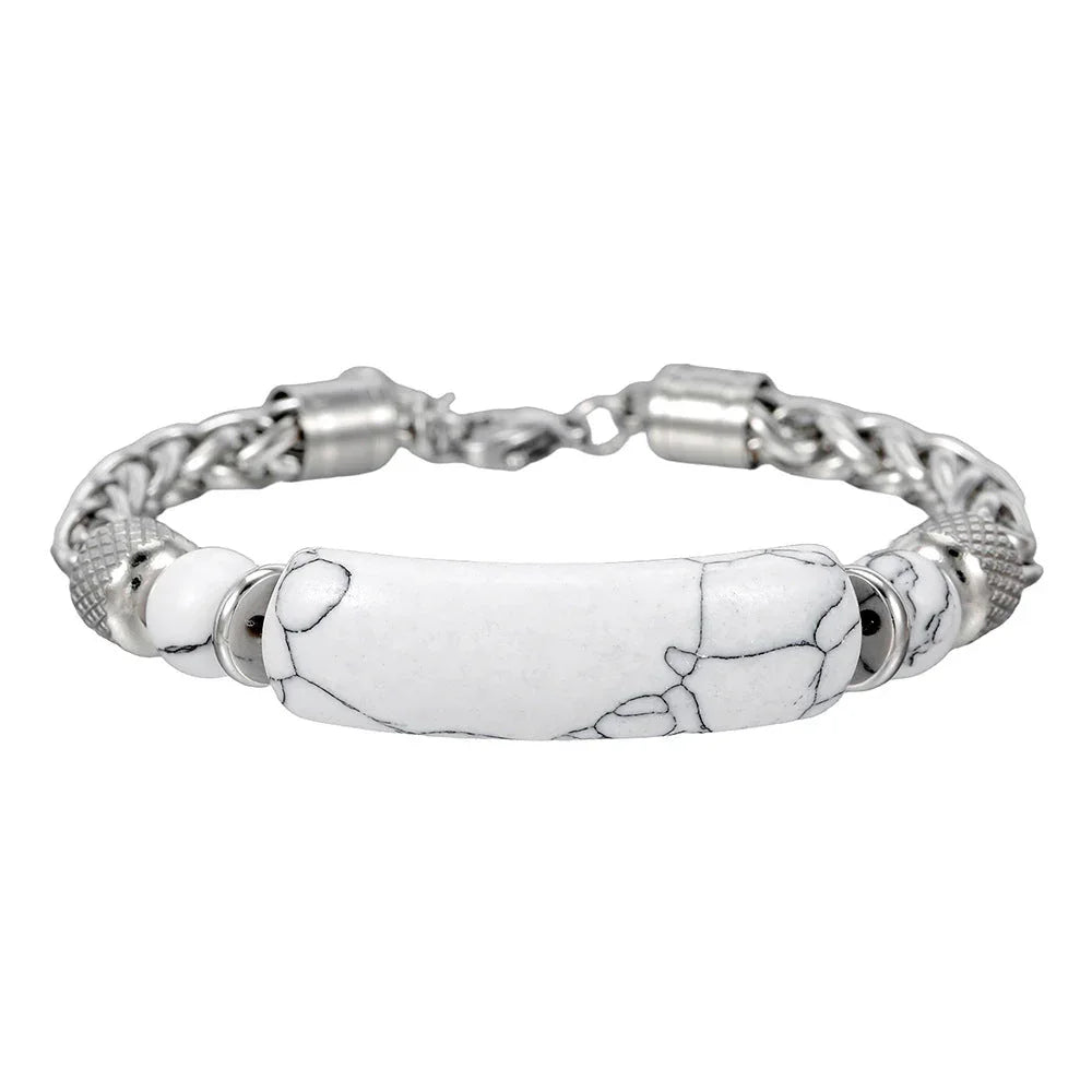 Vintage Turquoise Beaded Stainless Steel Chain Buddhist Prayer Bracelet - Buddha Blessing You