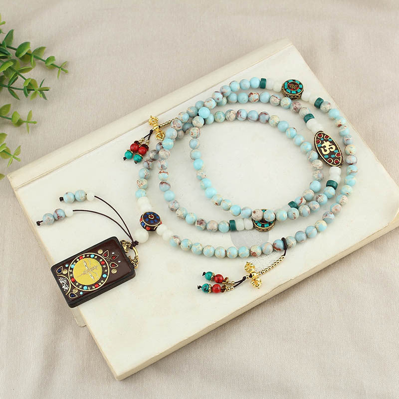 Tibetan Thangka Pendant Necklace Women'S Long Round Beads National Style Crossbody Chain Versatile Retro Ethnic Style Accessories